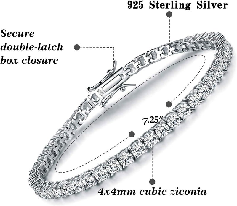 TIKJE 925 Sterling Silver 2-7mm Cubic Zirconia Classic Tennis Bracelet | White Gold Bracelets for Women | Size 6-8.5 inches - Image 5